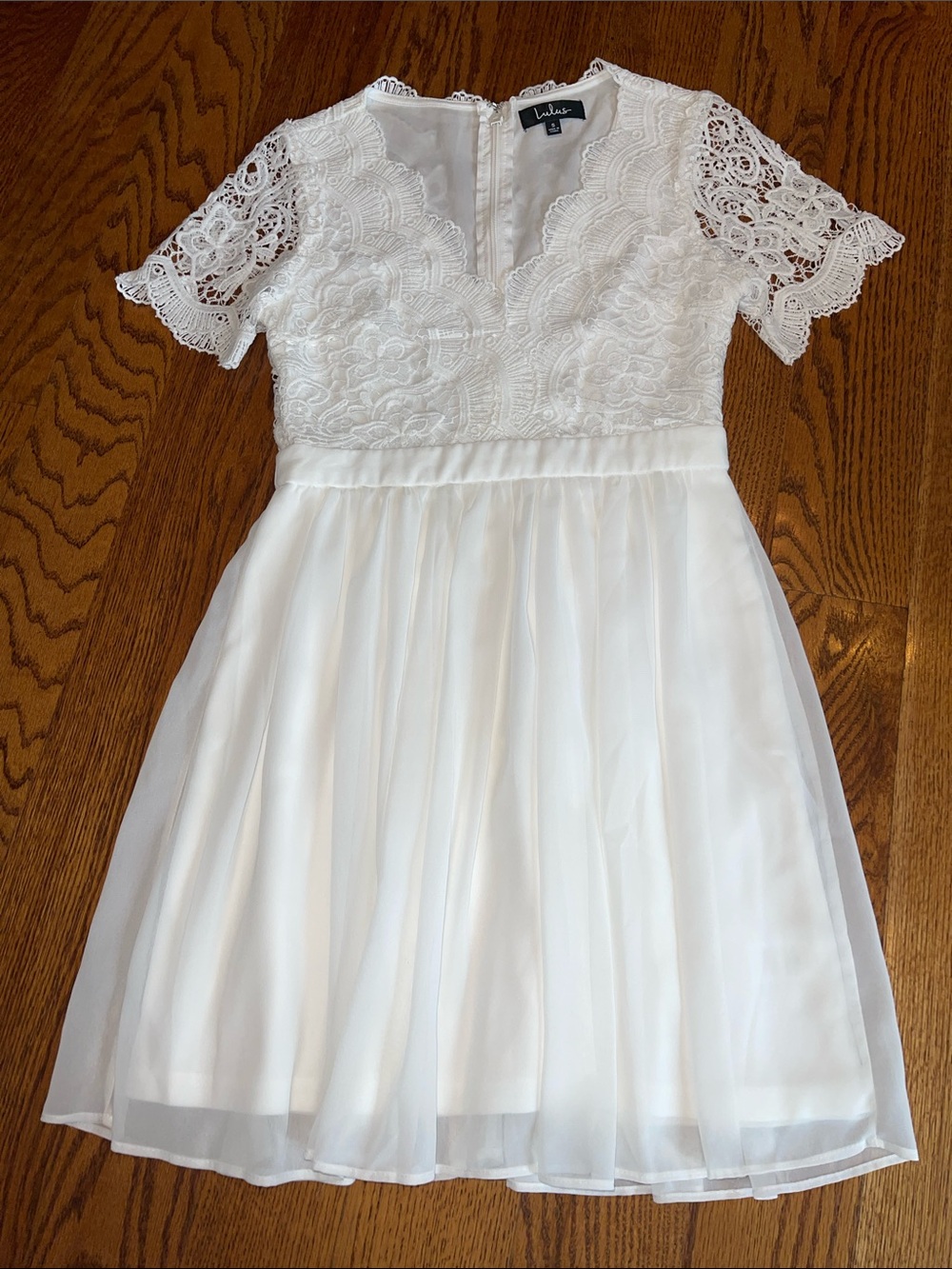 Lulu's White Lace Bodice Chiffon Party Dress